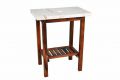 Kúpeľňový stolík pod umývadlo DIVERO – teakové drevo + mramorová doska biela