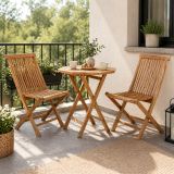 Luxusný balkónový set z teakového dreva, 1 stôl + 2 skladacie stoličky