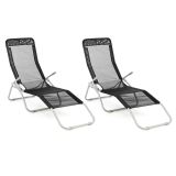 Záhradná sada 2 x ležadlo s čiernou textíliou - skladacie