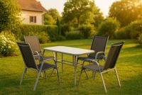 Záhradný skladací set stôl + 4 stohovateľné stoličky – čierna