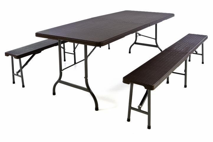 Záhradný set v ratanovej optike - stôl + 2 lavice - 180 cm