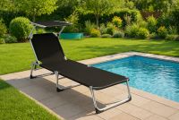 Záhradné skladacie ležadlo so strieškou - čierne