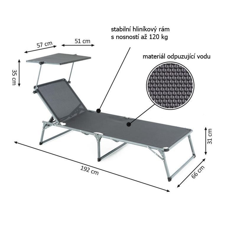 Obrázok Záhradné skladacie ležadlo so strieškou XXL - antracit