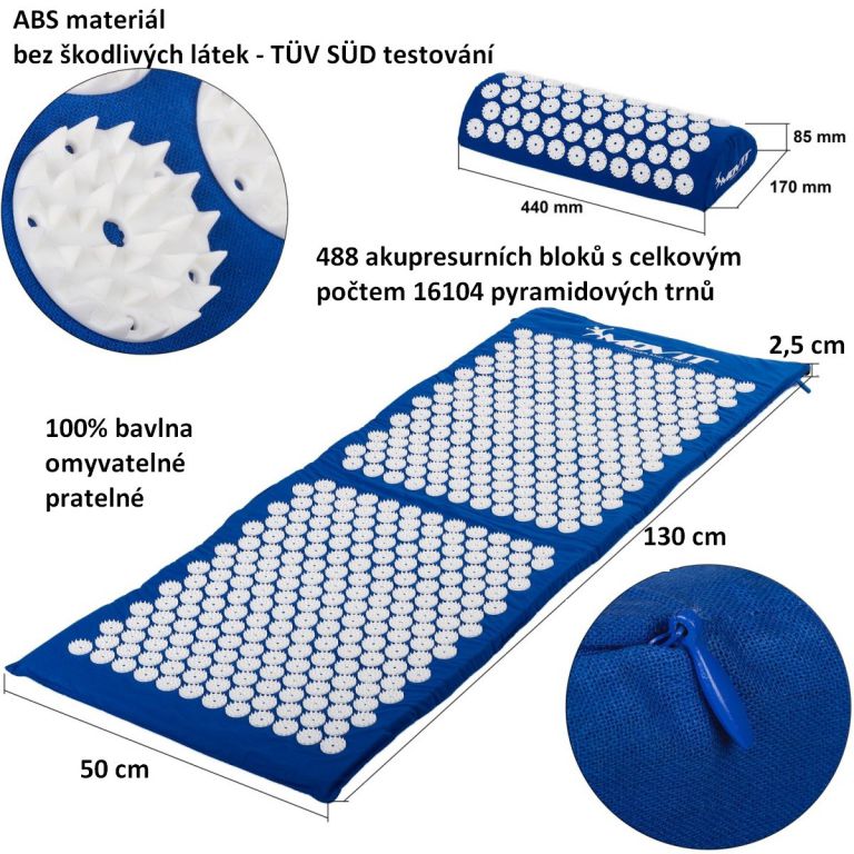 Obrázok OEM M40601 Akupresúrna podložka s vankúšom MOVIT 130 x 50 cm - modrá