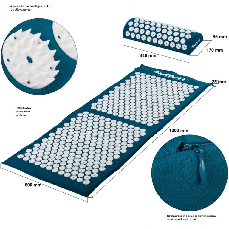 Obrázok Akupresúrna podložka s vankúšom MOVIT 130 x 50 cm - tyrkysová