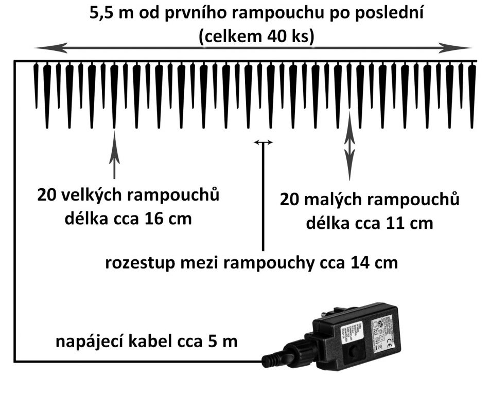 Obrázok Vianočné dekoratívne osvetlenie - cencúle - 40 LED studená biela + ovládač