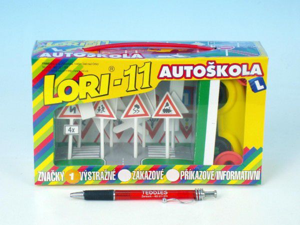 Obrázok Stavebnice LORI 11 Autoškola Dopravní značky 16ks+2 kužely+auto plast v krabici 22x13x6cm