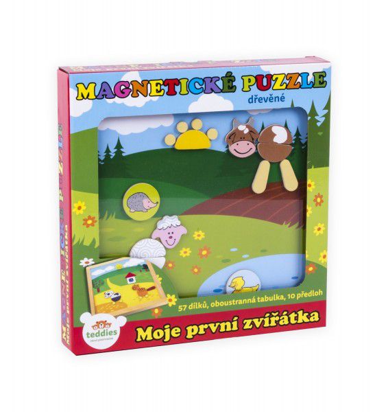 Obrázok Magnetické puzzle dřevěné Moje první zvířátka 57 dílků oboustranná tabulka 25x25 cm v krabici MPZ