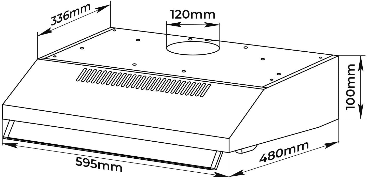 Obrázok Digestor 62 W, široký, plochý, 595 x 100 x 480 mm